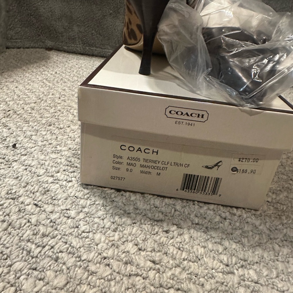 Coach Brown Leather Pointed Toe Heels with Stud Detail - Picture 3 of 3
